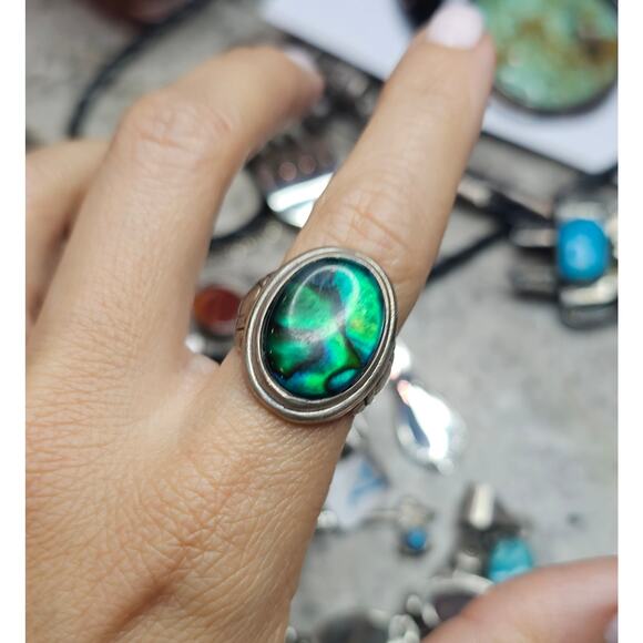 Vintage Kabana Sterling Silver Paua Shell Doublet Cab Ring Size 7 - Picture 4 of 8